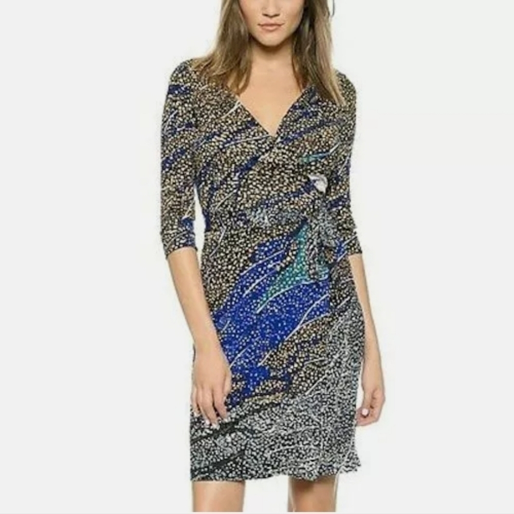 NWT Diane Von Furstenberg DCF 100% Silk Midi Abstract Wrap 3/4 Sleeve Dress - 8
